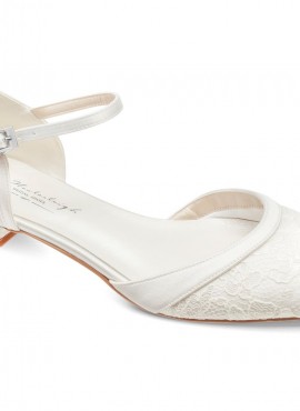 Lana- scarpe sposa basse collezione 2021 online avorio con ricami di pizzo