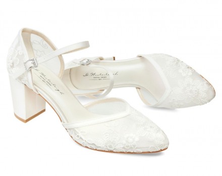 Miriam- scarpe sposa avorio con ricami di pizzo trasparente collezione 2021