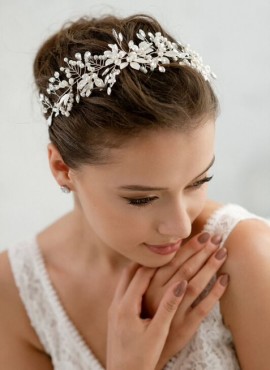 Cerchietto a fascia acconciatura sposa decorato con cristalli e perline