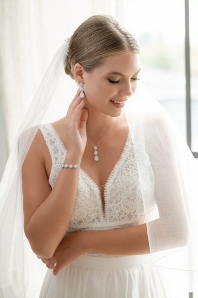 Set gioielli sposa elegante con cristalli pendenti alta qualità