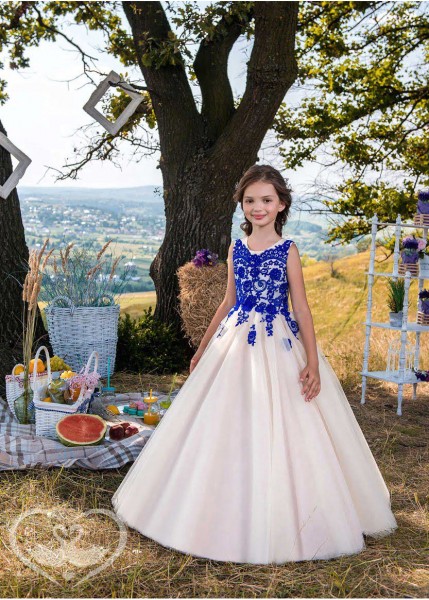 Stefy – Abiti per damigella bambina colorato con pizzo a contrasto