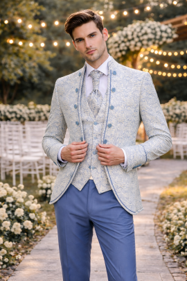 abito da sposo damascato bianco stile barocco frontale