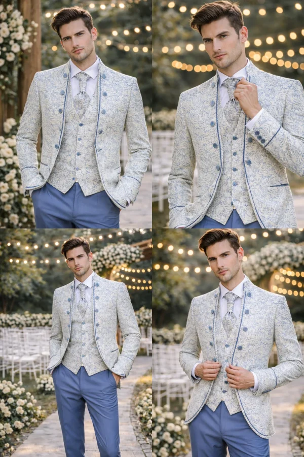 shooting sposo in abito damascato particolare