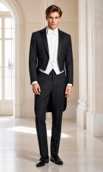 Frac da sposo nero uomo Slim Fit con gilet bianco - vista frontale