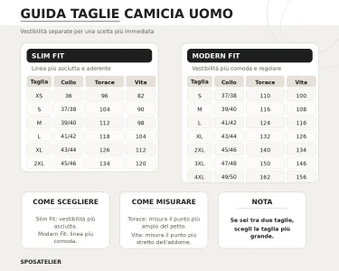 guida taglie camicie