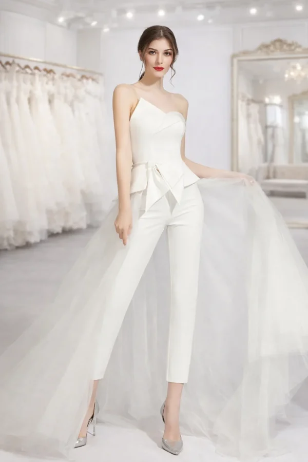 abito sposa con pantaloni con gonnellone in tulle rimovibile