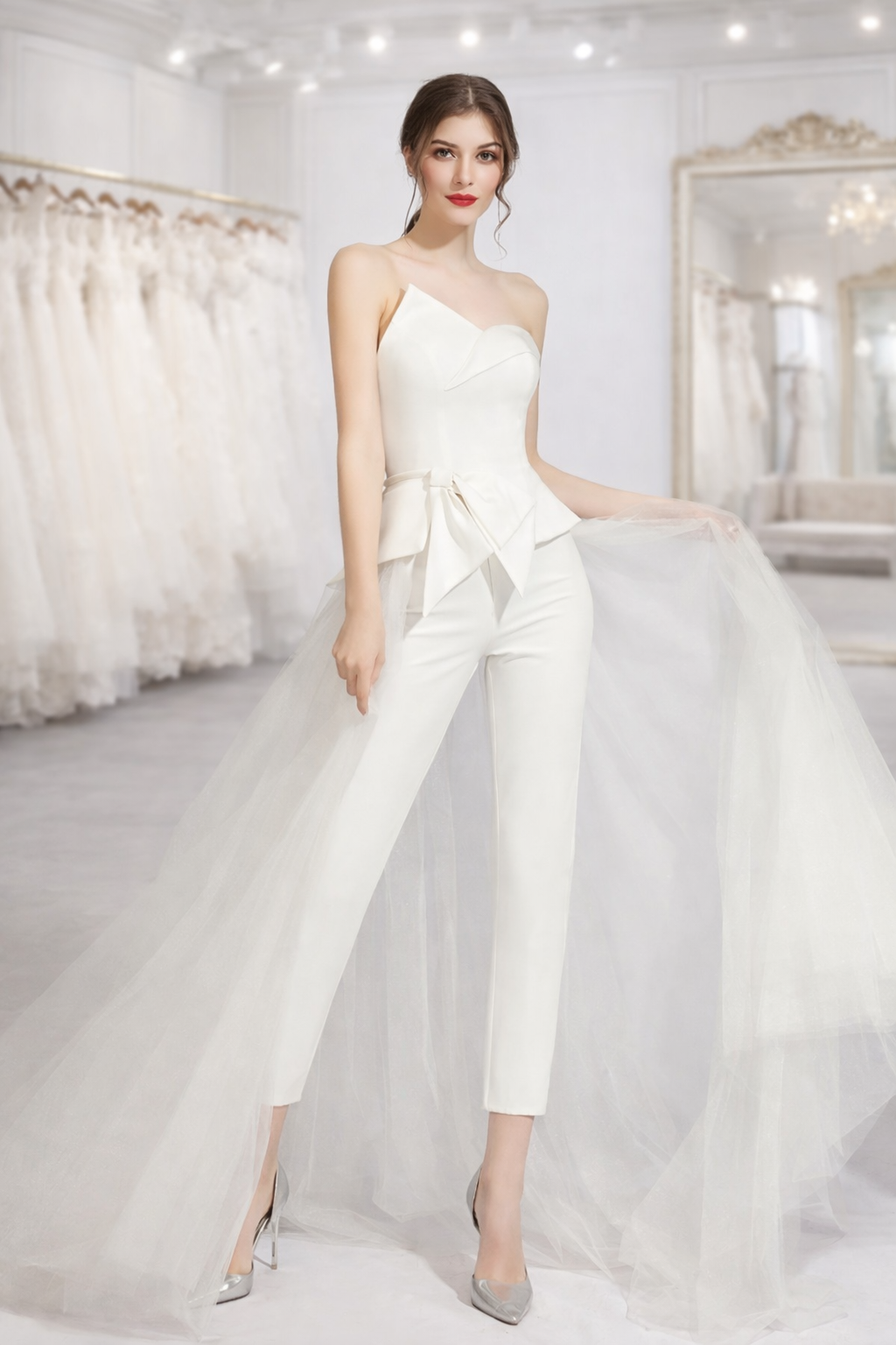 abito sposa con pantaloni con gonnellone in tulle rimovibile abito sposa con pantaloni con gonnellone in tulle rimovibile