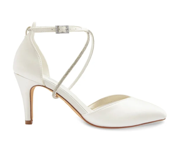 Scarpe da sposa in raso avorio Marielle con tacco 8 cm e cinturino