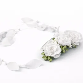 fermaglio Rose Bianche e Foglie Pendenti comunione