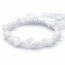 Coroncina Fiori Bianchi e Cristalli Bambina - Accessorio Capelli Prima Comunione