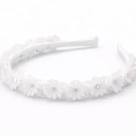 Cerchietto Cerimonia Bambina con Fiori Bianchi e Punti Luce