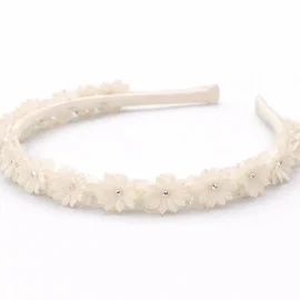 Cerchietto Cerimonia Bambina avorio con Fiori e Punti Luce