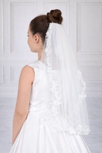 Velo Prima Comunione con Bordo in Pizzo e Perline