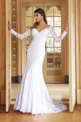 Abito da Sposa a Sirena in Pizzo con Scollo a Cuore e Maniche Lunghe Tattoo