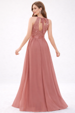 abito da cerimonia rosa cipria 2026 schiena aperta con fiocco