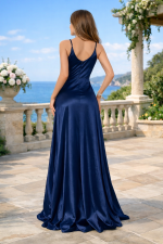 abito lungo elegante blu notte vista posteriore da cerimonia