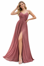 abito lungo rosa antico elegante con spacco