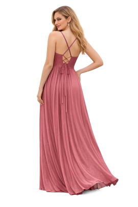 abito lungo rosa antico schiena incrociata