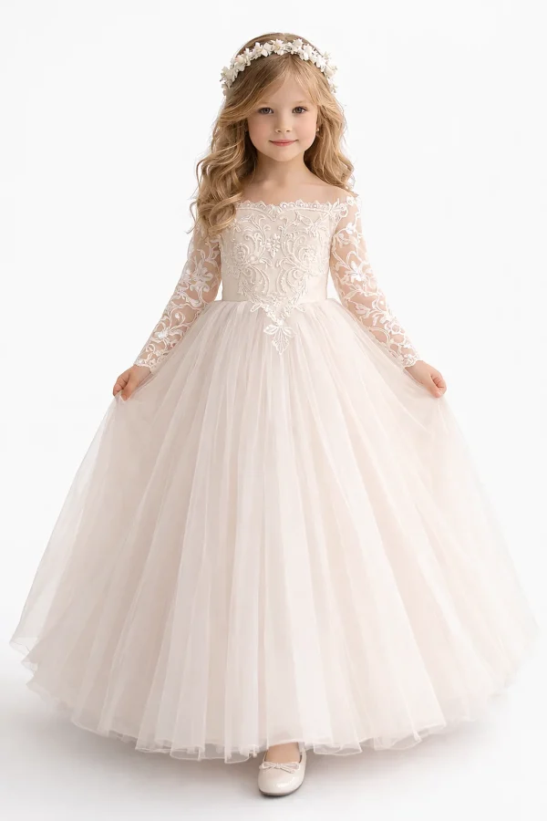 Abito Prima Comunione Principessa in Tulle con Pizzo
