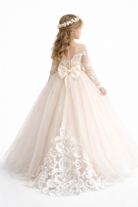 Abito Prima Comunione Principessa in Tulle e pizzo visto da dietro