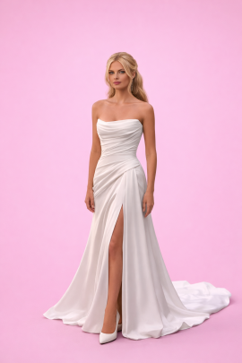 abito da sposa a fascia drappeggiato con spacco elegante