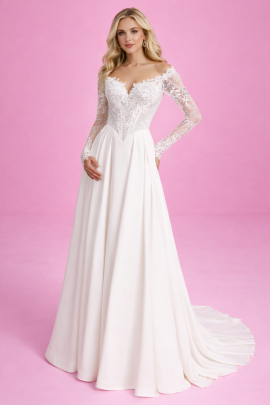 abito da sposa con corsetto in pizzo e maniche lunghe linea a