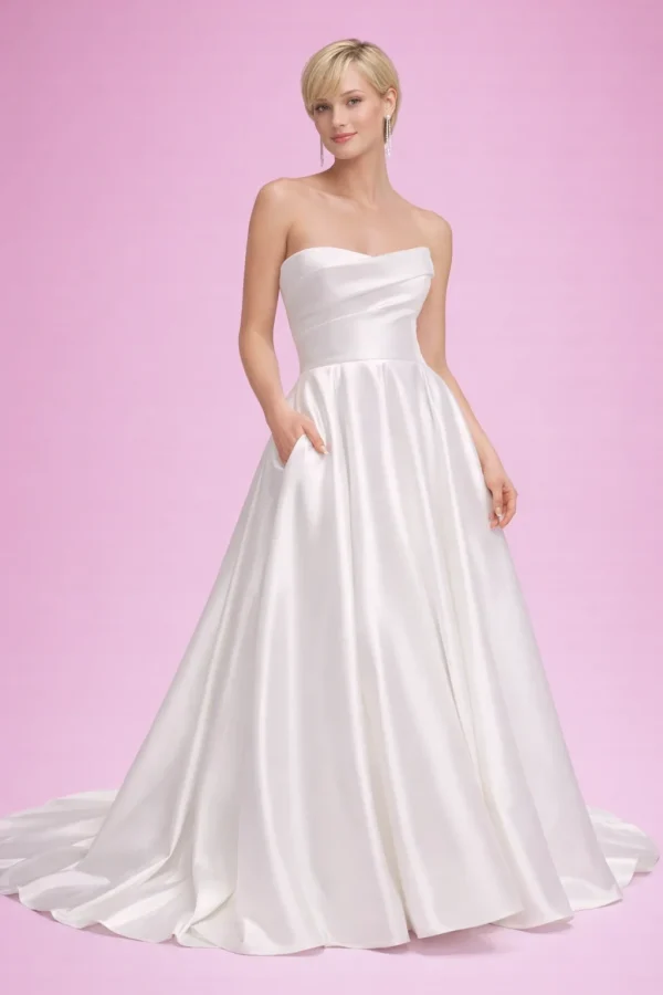 abito da sposa principessa in raso con fiocco e gonna ampia