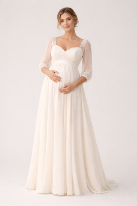 abito da sposa premaman impero in chiffon modello Aurora frontale