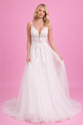 abito da sposa pizzo e tulle con scollo profondo