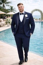 Smoking blu notte uomo curvy tre pezzi elegante Sposatelier