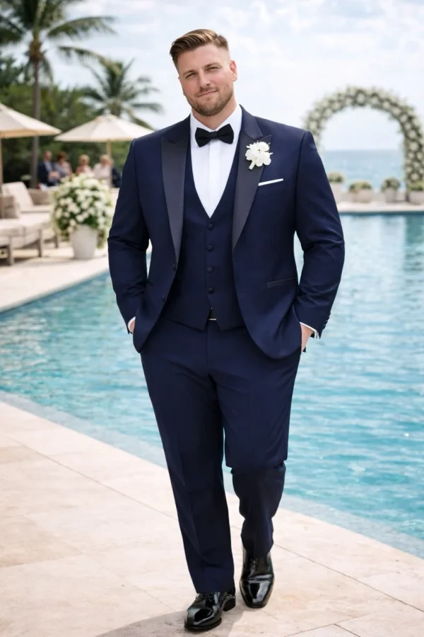 Smoking blu notte uomo curvy tre pezzi elegante Sposatelier