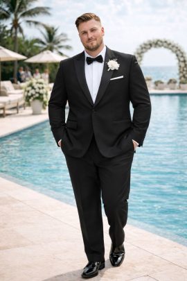 Smoking nero uomo curvy elegante da cerimonia Sposatelier