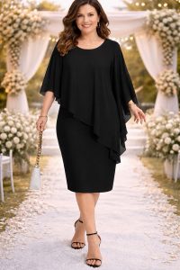 abito mamma sposa curvy nero elegante con mantella chiffon