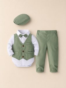 completo cerimonia bambino verde gilet pantaloni