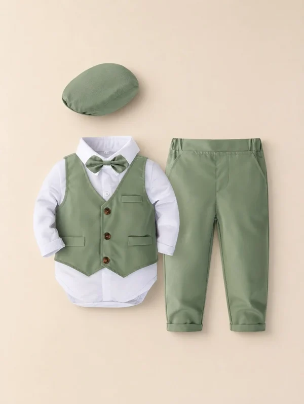 completo cerimonia bambino verde gilet pantaloni
