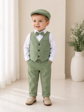 completo cerimonia bambino verde gilet cappellino sposatelier