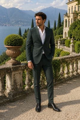 abito invitato matrimonio uomo elegante verde slim fit cerimonia