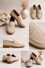 shooting fotografico con mocassini beige