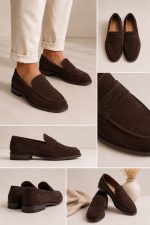 collage Mocassini uomo in camoscio marrone