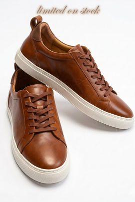 Sneakers uomo in pelle cuoio artigianali con suola bianca