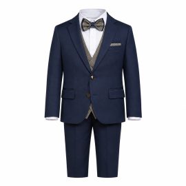Abito cerimonia bambino blu con gilet e papillon elegante
