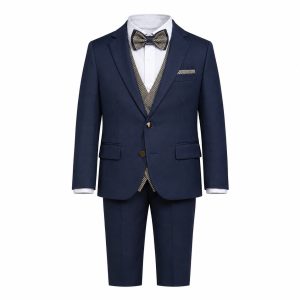 Abito cerimonia bambino blu con gilet e papillon elegante