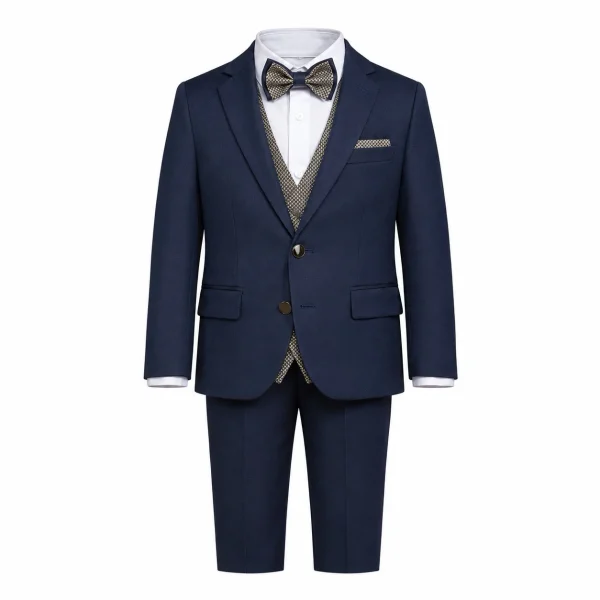 Abito cerimonia bambino blu con gilet e papillon elegante