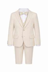 Abito cerimonia bambino panna con gilet e papillon elegante