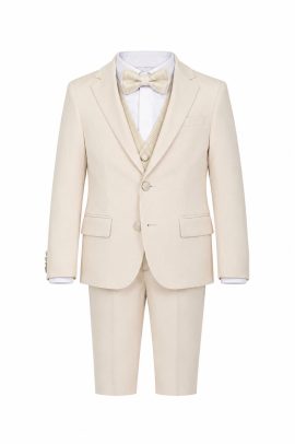 Abito cerimonia bambino panna con gilet e papillon elegante