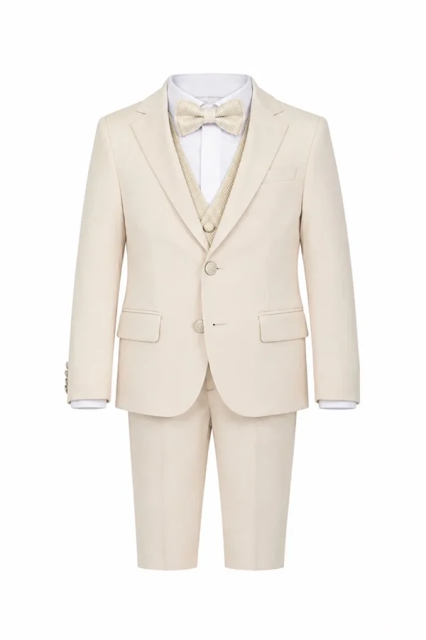 Abito cerimonia bambino panna con gilet e papillon elegante