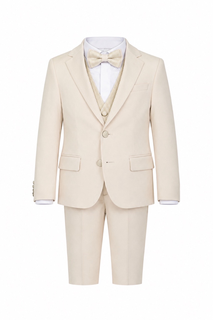 Abito cerimonia bambino panna Abito cerimonia bambino panna con gilet e papillon elegante
