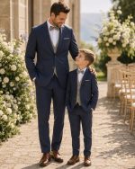 Abiti abbinati papà figlio con abito cerimonia bambino blu