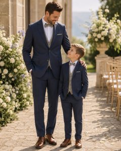 Abiti abbinati papà figlio con abito cerimonia bambino blu