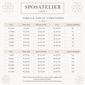 tabella taglie comunione bambina